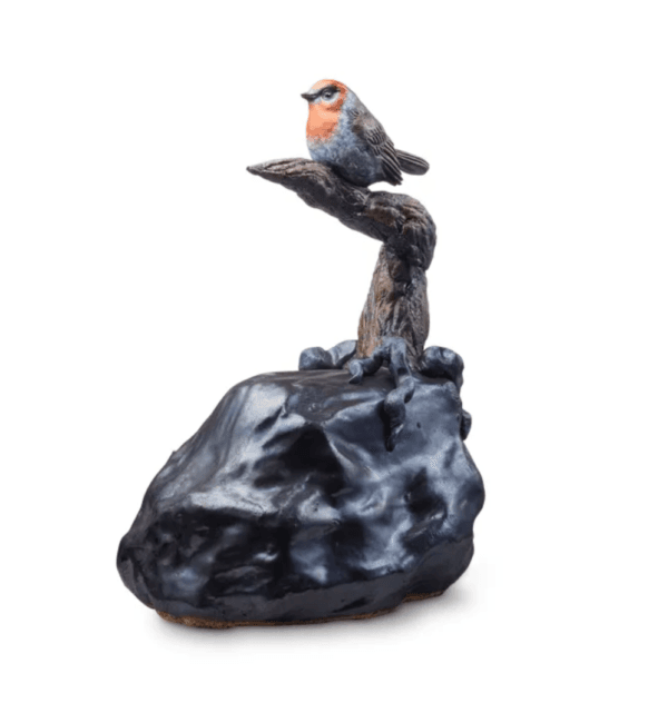 Vogel urn (keramiek) - Roodborst op tak