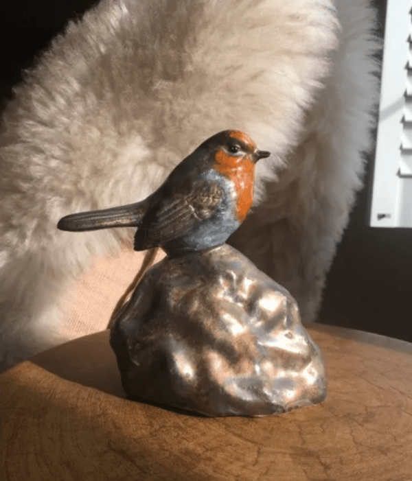 Vogel urn (keramiek) - Roodborstje - Afbeelding 2