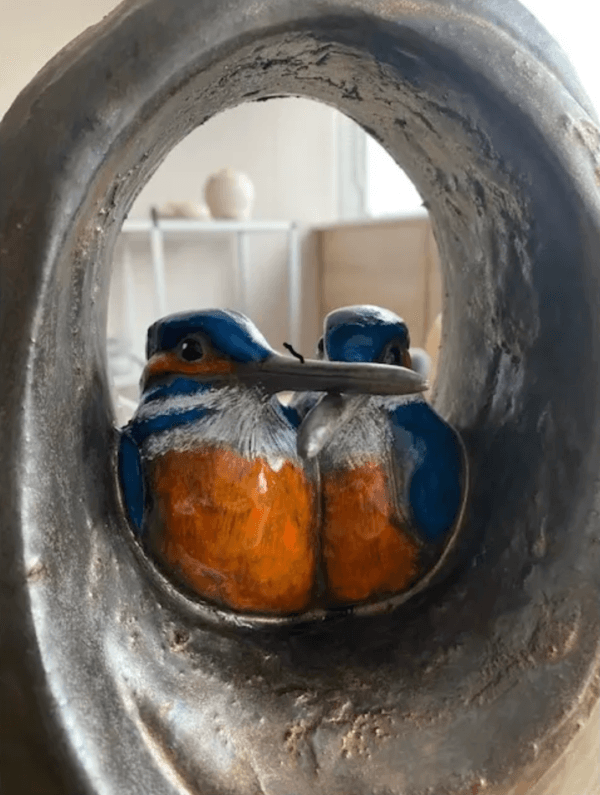 Vogel urn (keramiek) - IJsvogel duo - Afbeelding 3