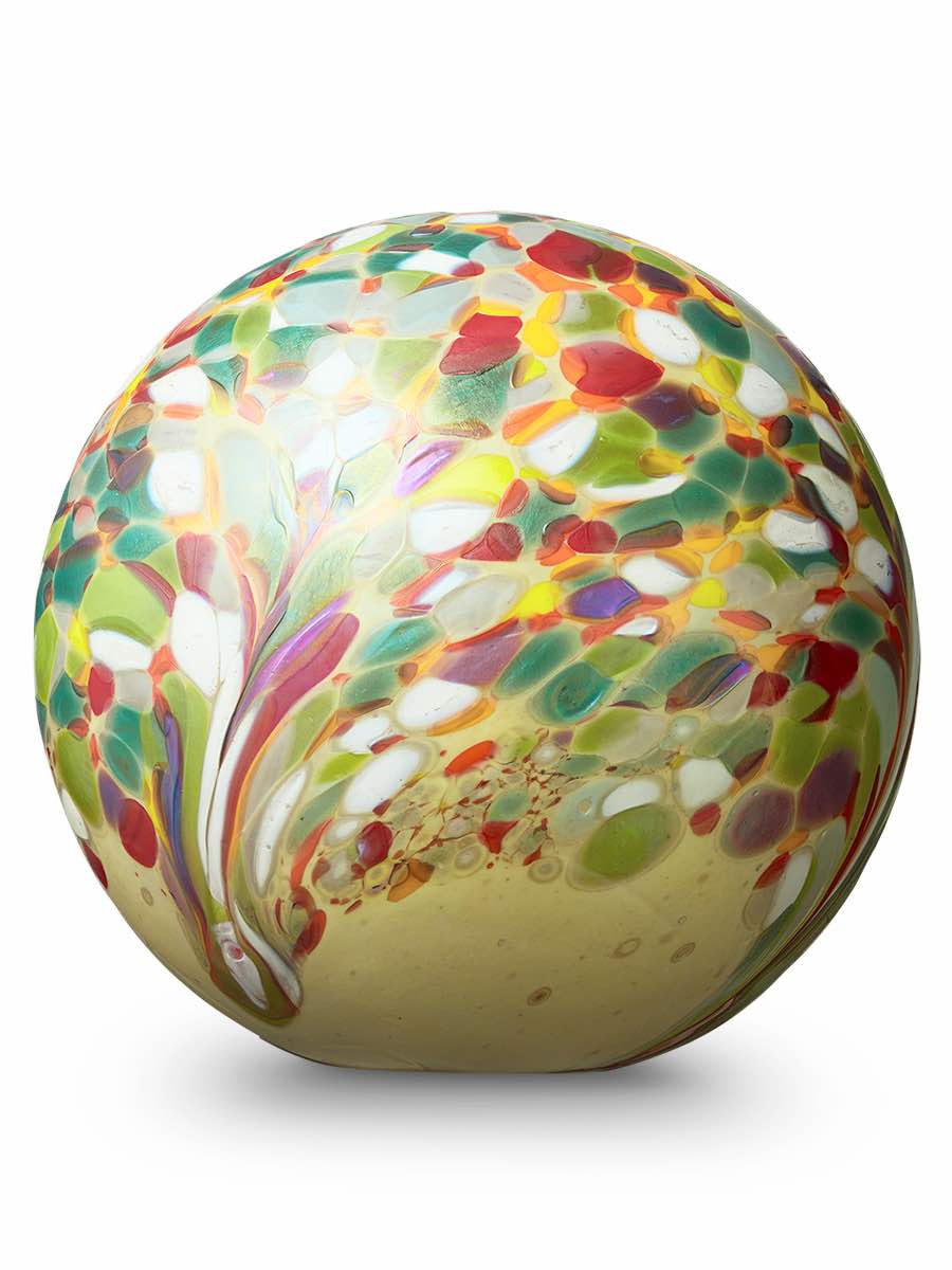 Glazen urn - Geel met kleurrijke stippen (Flowerfield) 2 Glazen urn - Geel met kleurrijke stippen (Flowerfield) 4 liter