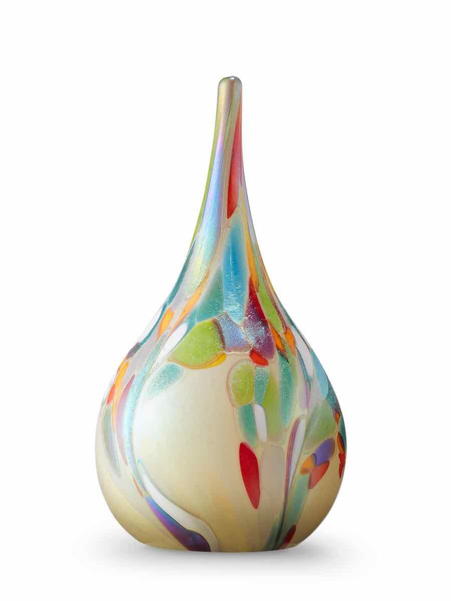 Glazen urn - Geel met kleurrijke stippen (Flowerfield) 6 Glazen urn druppel - Geel met kleurrijke stippen (Flowerfield)