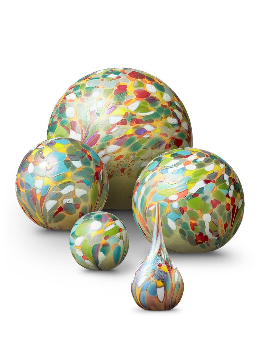 Glazen urn - Geel met kleurrijke stippen (Flowerfield) 1 Glazen urn - Geel met kleurrijke stippen (Flowerfield)