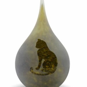 Glazen Dierenurn kat druppel zittend medium