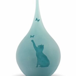 Dierenurn kat druppel twee vlinders medium