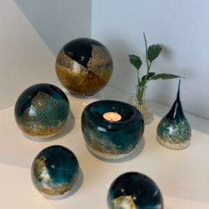 Glazen urn Turquoise - (Kaarshouder, 500ml)